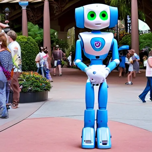 Image similar to DISNEYLAND, JUNE 18 2050: Cute Pixar Helper Robot Greets Visitors at Entrance