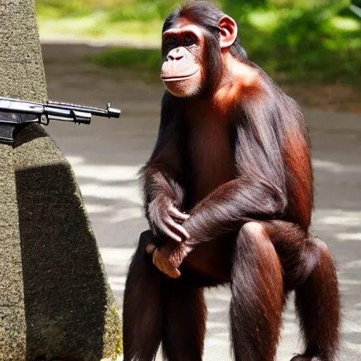 Image similar to Saul Goodman as a chimp with a machinegun