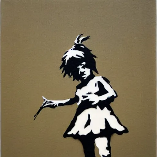 Prompt: banksy art addict painting on canvas