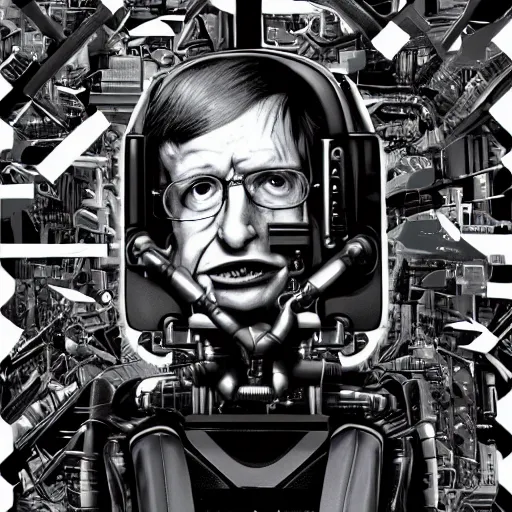 Prompt: steven hawking as a cyborg, cyberpunk, highly detailed, mega detailed