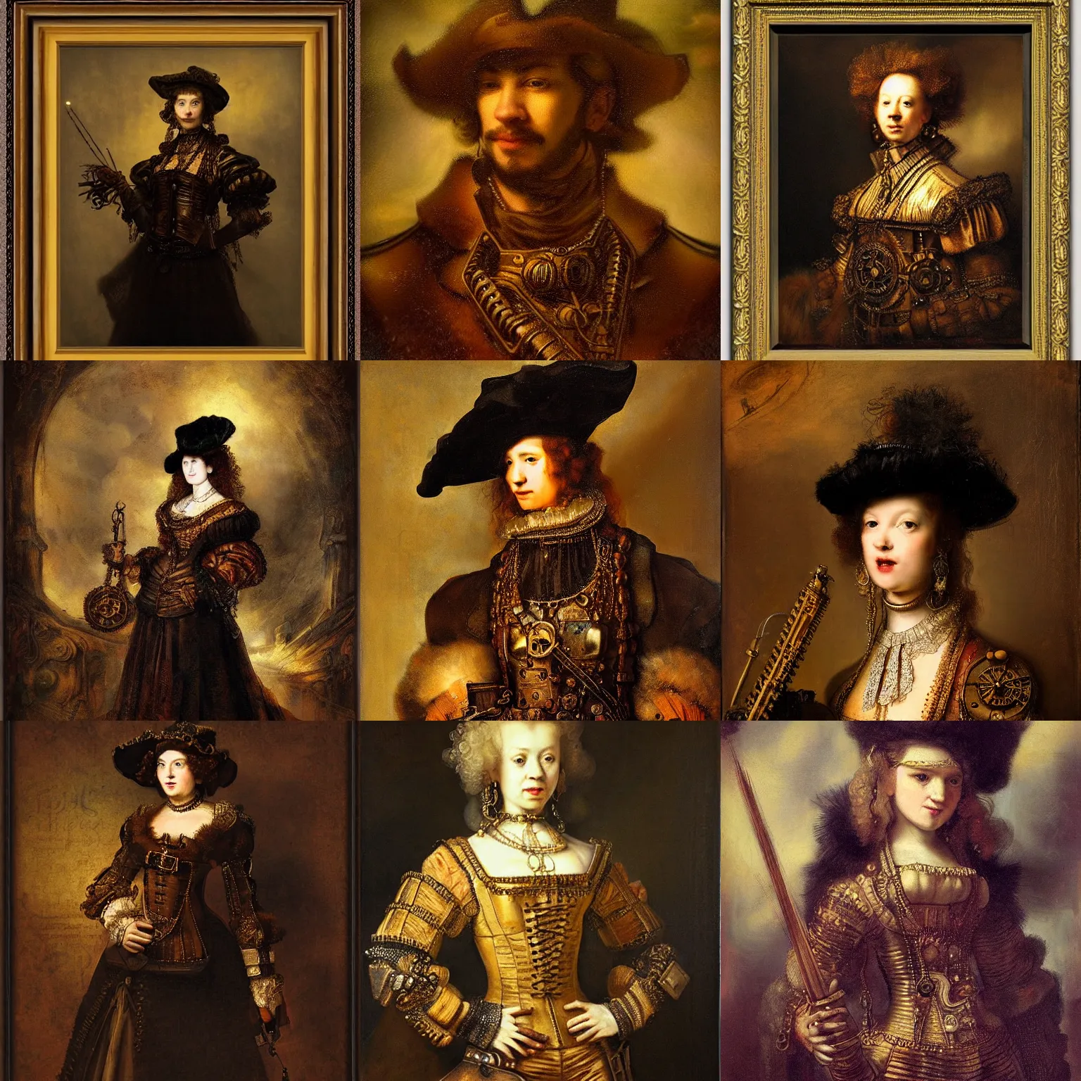 Prompt: steampunk renaissance portrait, art by rembrandt,