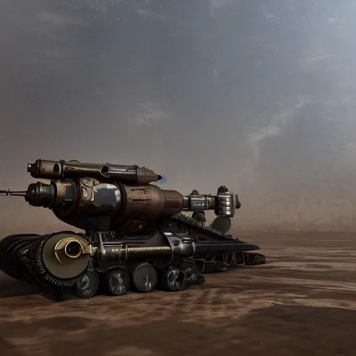 Prompt: steampunk missile tank, 3 d render, octane, ray tracing, ultra high resolution, ultra detailed, photorealistic, 8 k