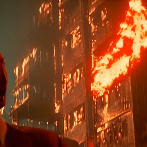 Image similar to Live Action Still of Jerma in The Towering Inferno, real life, hyperrealistic, ultra realistic, realistic, highly detailed, epic, HD quality, 8k resolution, body and headshot, film still