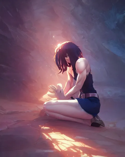 Image similar to a goddess kneeling, intense beauty, full shot, atmospheric lighting, detailed face, by makoto shinkai, stanley artgerm lau, wlop, rossdraws