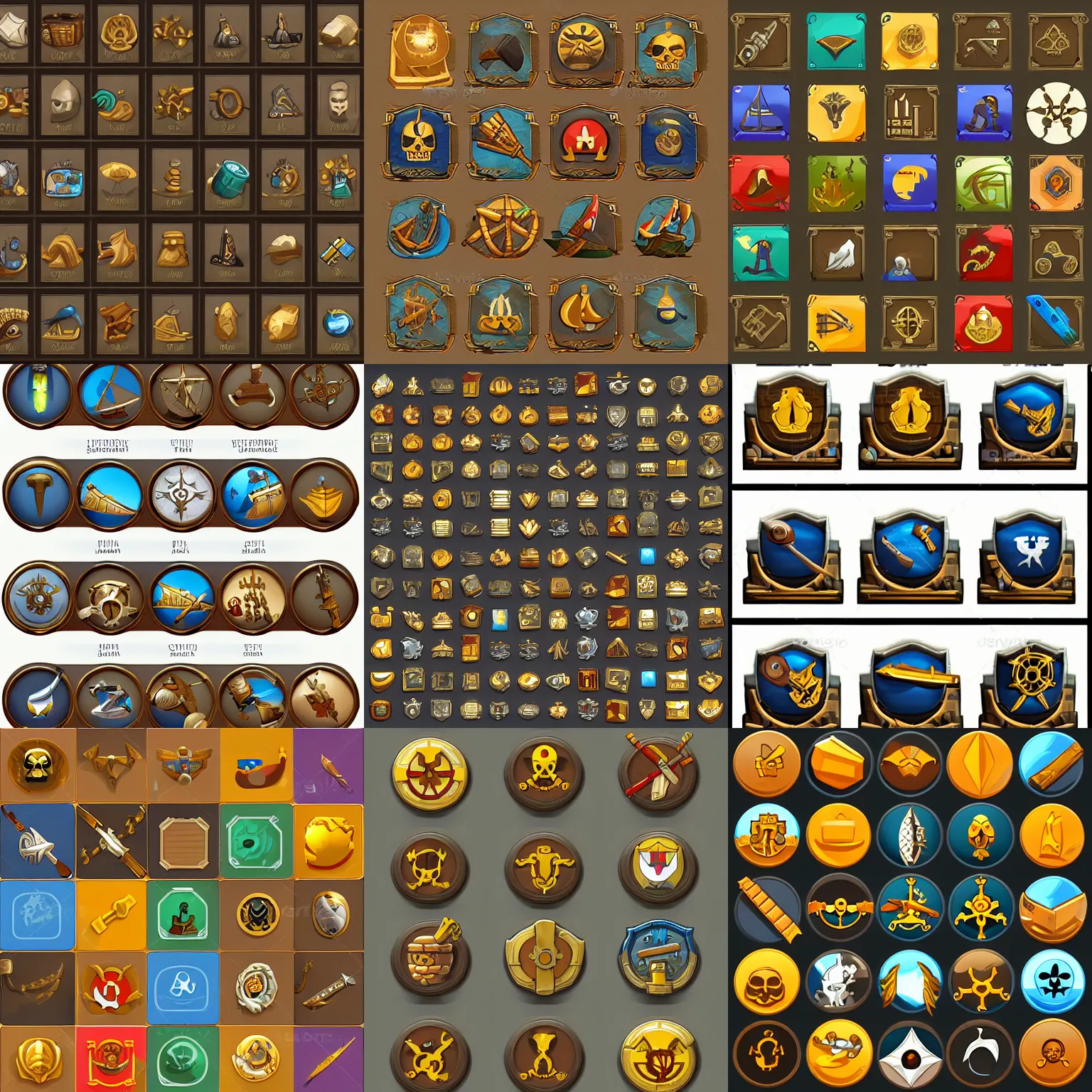 Prompt: iconset for civilization i, sid meier, units, galleons, pixels, icons, game icons, high quality pirates, asset store, strategy game