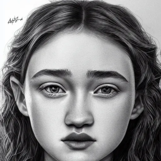 Image similar to portrait of a hybrid of julia garner and sadie sink, photo realistic, highly detailed, perfect face, art by artgerm