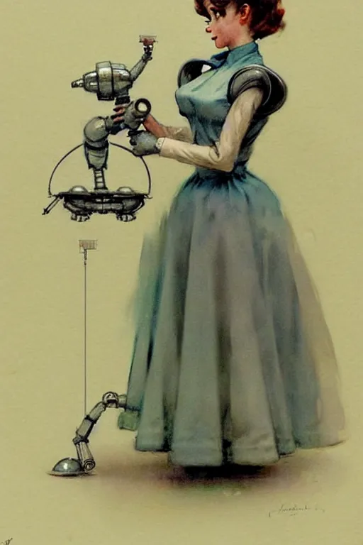 Image similar to ( ( ( ( ( 1 9 5 0 s retro science fiction robot maid. muted colors. ) ) ) ) ) by jean - baptiste monge!!!!!!!!!!!!!!!!!!!!!!!!!!!!!!