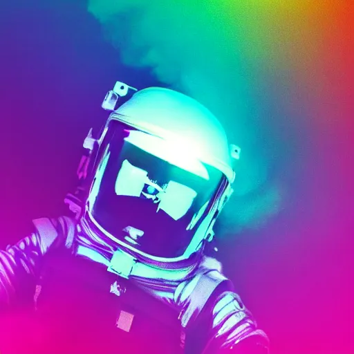 Prompt: rainbow vapor wave astronaut gradient map cyan magenta yellow, movie still, cinematic, photorealistic, extreme detail, sharp focus, 8 k, intricate, hyper detailed, realistic, cinematic lighting