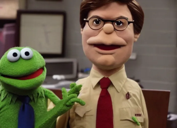 Image similar to film still of Dwight Schrute as a muppet from The Office, 4k