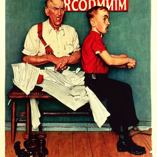 Image similar to norman rockwell painting promoting communism, marxism