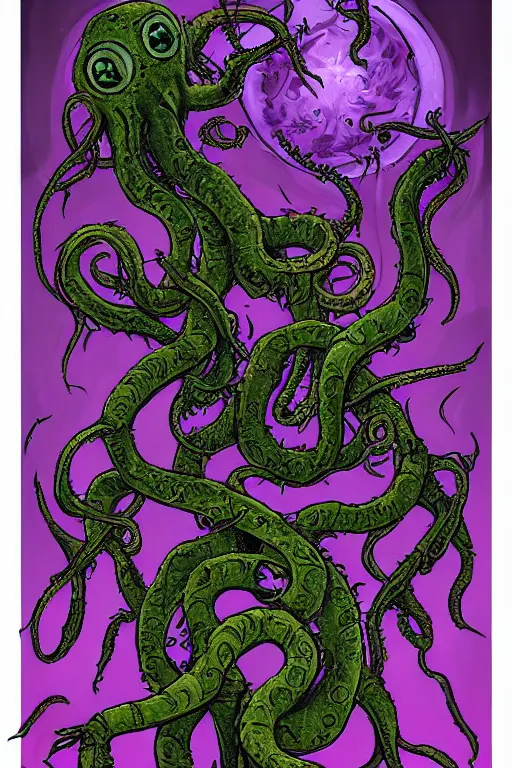 Image similar to ancient eldritch plant horror cthulhu, concept art, digital art, tarot card