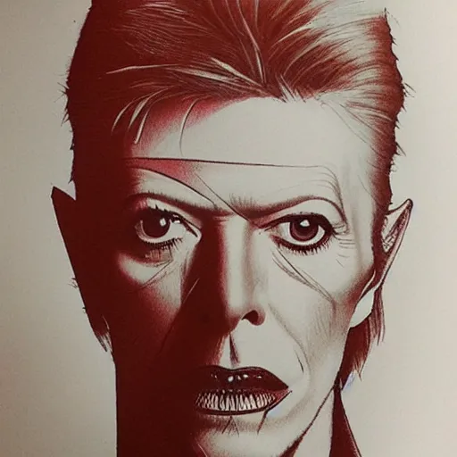 Image similar to David Bowie standing in pencil sketch style