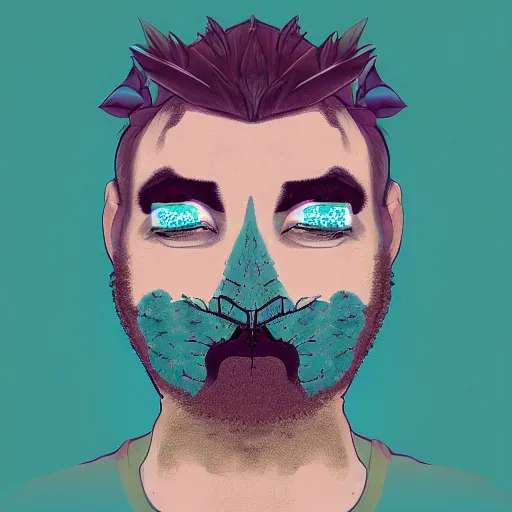 Image similar to cactus grown on man's face instead of beards, digital art, award winning