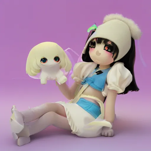 Prompt: cute fumo plush of a girl who loves to party, three point lighting, jellyfish, refractive optics, vray