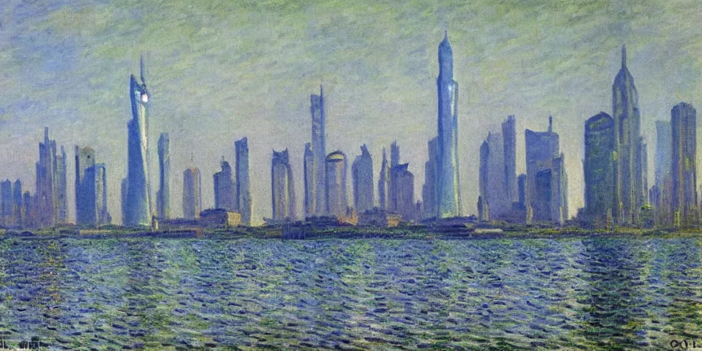 Image similar to an oil painting of the Lujiazui by Oscar-Claude Monet