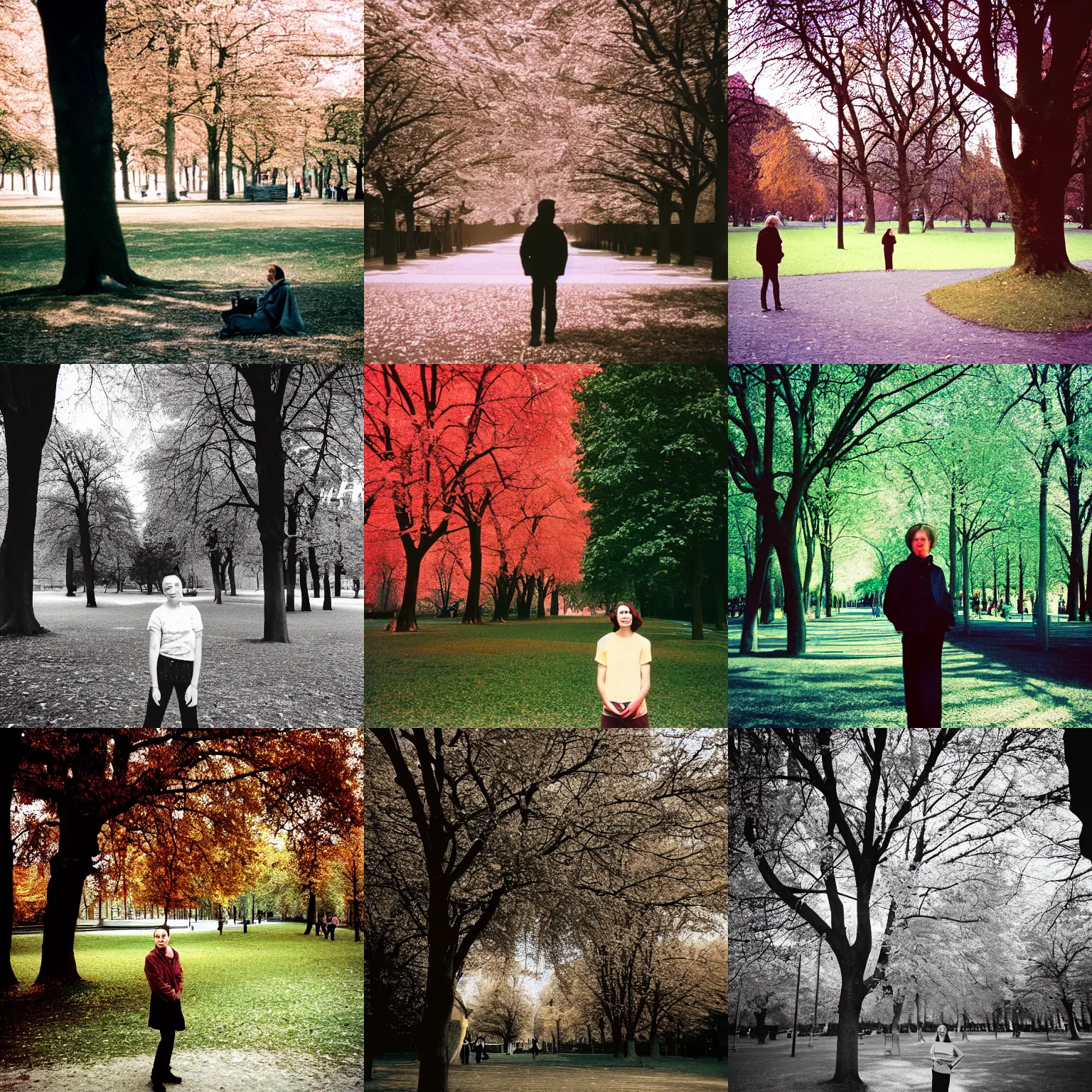 Prompt: Kodak HIE infrared film,35mm lens, cinestill: Portrait photo of person in a park in berlin