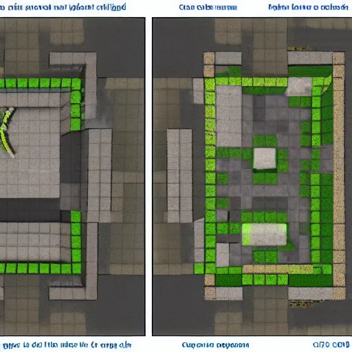 Image similar to cs : go minimap, layout of map, 2 character spawn locations on opposite sides of map with a highlighted box around them, 2 objective sites with a hihg lighted box around them, overhead view of the minimap design