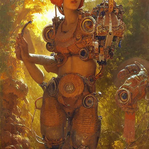 Image similar to highly detailed portrait of an humanoid robotic chameleon mecha, painting by gaston bussiere, craig mullins, j. c. leyendecker, lights, art by ernst haeckel, john william godward, hammershøi,