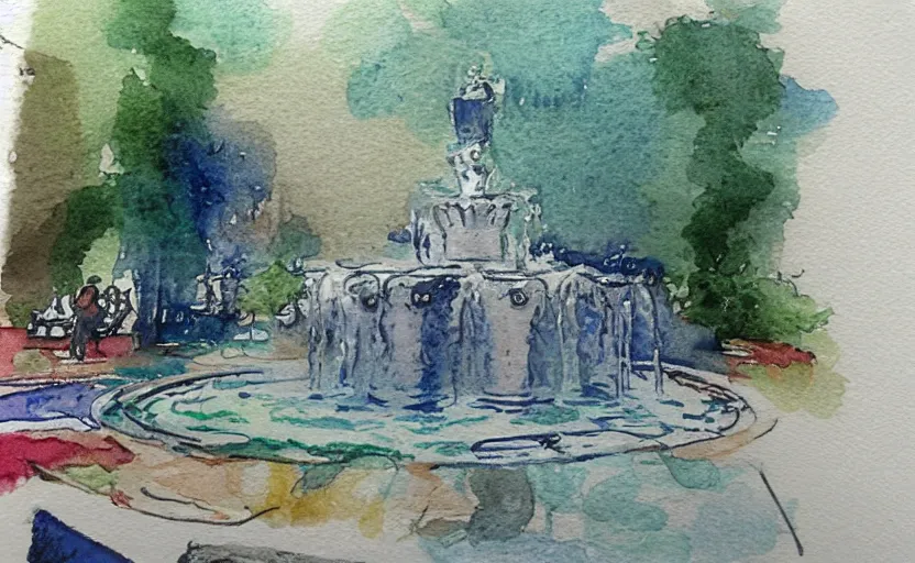 Image similar to Fountain Watercolor sketch, highly detailded