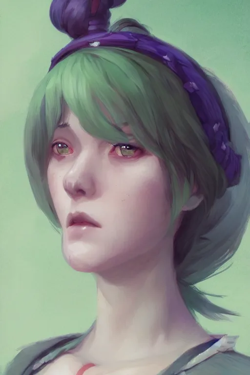 Prompt: rpg character art of a maid mage woman, green hair, highly detailed, half - body composition, by jeremy lipking, by studio ghibli, by disney, video game fanart, gorgeous face
