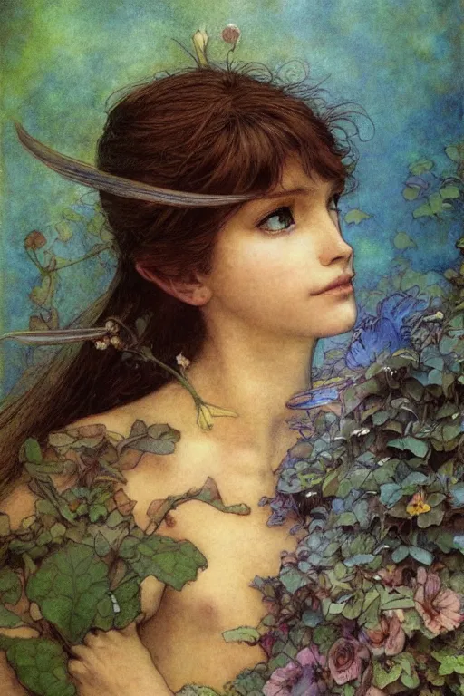 Image similar to headshot portrait of a beautiful fairy, detailed, rainbowshift, by jean - baptiste monge, maxfield parrish, john william waterhouse, brian froud