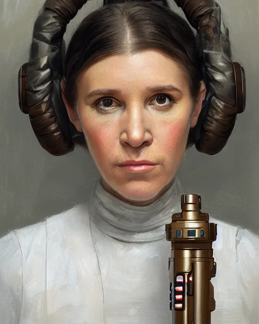 Image similar to portrait of a Princess Leia by Mandy Jurgens and Richard Schmid and chuck close and mucha