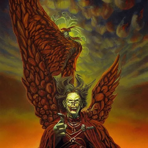 Image similar to painting in style of michael whelan, the dark angel of coffee