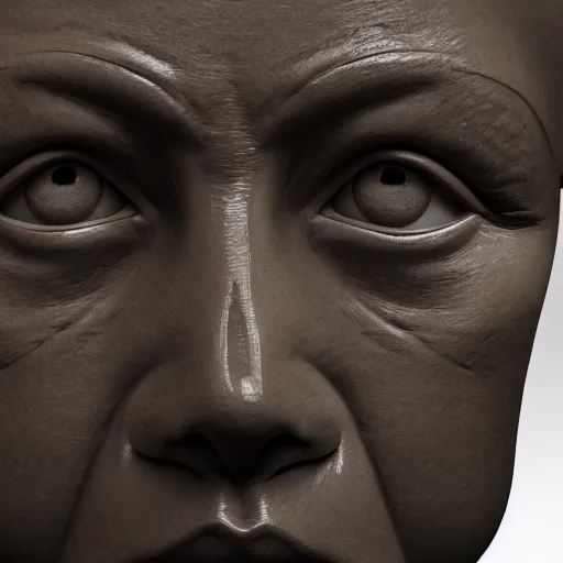 Image similar to close-up portrait of human sculpture made out of black ash, CGSociety, highly detailed, sharp, not blurry, photorealistic, 4k, 8k
