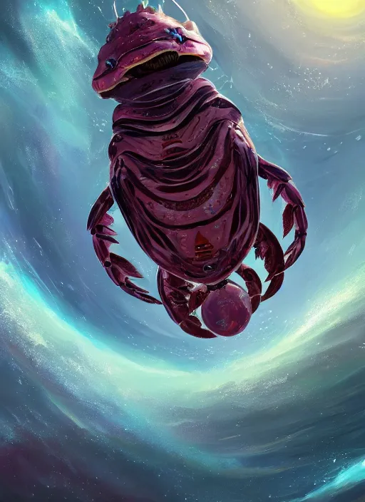 Prompt: galactic overlord crustacean floating through infinite space in the style of greg rutkowski 8k