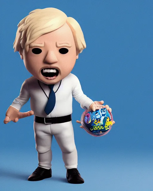 Image similar to full body 3d render of boris johnson as a funko pop, studio lighting, white background, blender, trending on artstation, 8k, highly detailed