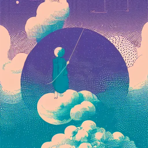 Image similar to risograph, a wandering mind, logo without text, simple white background victo ngai, kilian eng