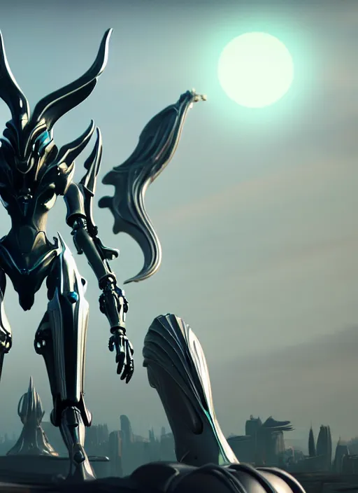 Prompt: extremely detailed upward cinematic shot of a giant 1000 meter tall beautiful stunning hot saryn female warframe, with an anthropomorphic robot mecha female dragon head, OLED visor for eyes, metal ears, silver sharp streamlined armor, sharp robot dragon paws, sharp claws, walking on top of a tiny city, towering high up over your view, legs taking your pov, camera looking up between her legs, thick smooth warframe legs looming over towers, stepping on towers, crushing buildings beneath her detailed sharp paw feet, camera looking up at her from the ground, fog rolling in, massive scale, epic proportions, ground view, upward shot, epic shot, low shot, leg shot, dragon art, micro art, macro art, giantess art, macro, furry, giantess, goddess art, furry art, furaffinity, digital art, high quality 3D realistic, DeviantArt, artstation, Eka's Portal, HD, depth of field