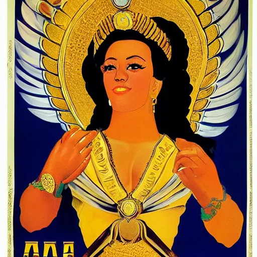 Prompt: portrait of a Colombian gold goddess, Soviet propaganda poster