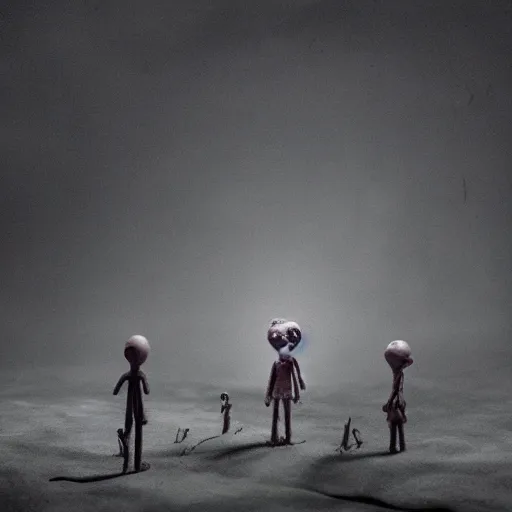 Prompt: the lost sould, surrealistic detailed claymation art, dark, moody, foggy