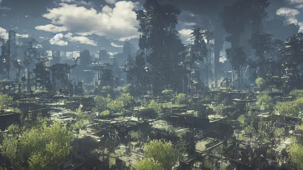 Image similar to beautiful Nier Automata landscape, no characters