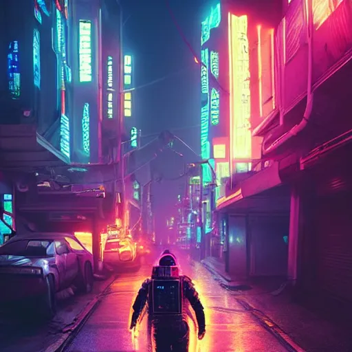 Image similar to professional photo of astronaut on cyberpunk street, synthwave, blade runner 2 0 4 9 style, hyperrealistic masterpiece, trending on artstation, cgsociety, kodakchrome, golden ratio, cinematic, composition, beautiful lighting, hyper detailed, sharp focus, octane render, 4 k, unreal engine