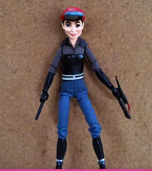 Image similar to audrey hepburn cos play lumberjack, stop motion vinyl action figure, plastic, toy, butcher billy style