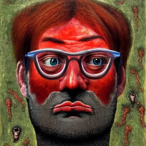 Image similar to jurgen klopp made of spaghetti and tomato sauce, by giuseppe arcimboldo and ambrosius benson, renaissance, intricate and intense oil paint, a touch of beksinski and hr giger and edward munch, realistic