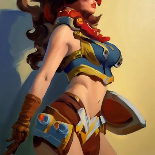 Image similar to greg manchess portrait painting of teela as overwatch character, medium shot, asymmetrical, profile picture, organic painting, sunny day, matte painting, bold shapes, hard edges, street art, trending on artstation, by huang guangjian and gil elvgren and sachin teng