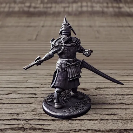 Prompt: 3 d printed fantasy miniature figure warrior on a wooden table photography realistic, detailed