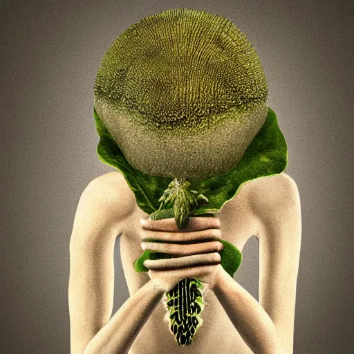 Image similar to plant-mushroom insectoid humanoid creature with moth-like ears, minimalism