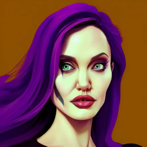 Prompt: Portrait of Angelina Jolie as a succubus, purple skin, mattepainting concept Blizzard pixar maya engine on stylized background splash comics global illumination lighting artstation lois van baarle, ilya kuvshinov, rossdraws