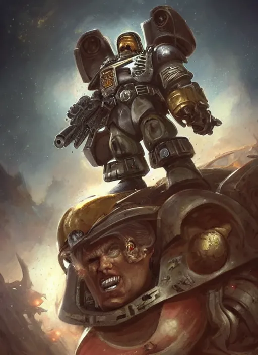 Prompt: donald trump as space marine, space marine, cute and adorable, pretty, beautiful, matte fantasy painting, deviantart artstation, by jason felix by steve argyle by tyler jacobson by peter mohrbacher, cinema