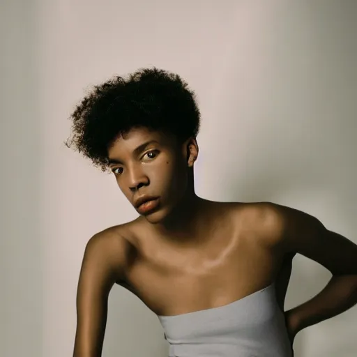 Image similar to realistic photoshoot for a new aime leon dore lookbook, color film photography, portrait of a beautiful woman, in style of Tyler Mitchell, 35mm, graflex