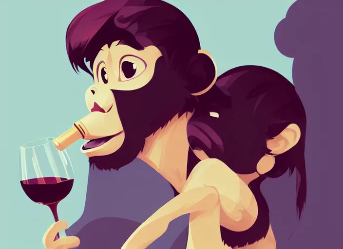 Image similar to cute monkey drinking wine. clean cel shaded vector art. behance hd by lois van baarle, artgerm, helen huang, by makoto shinkai and ilya kuvshinov, rossdraws, illustration, art by ilya kuvshinov