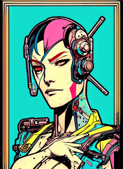 Image similar to cyberpunk gemini!! cyborg portrait illustration, pop art, splash painting, art by geof darrow, ashley wood, alphonse mucha, makoto shinkai