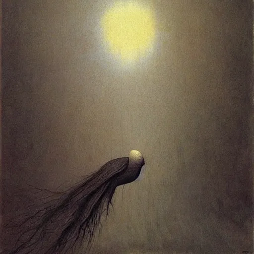 Image similar to bird girl with black wings by Beksinski