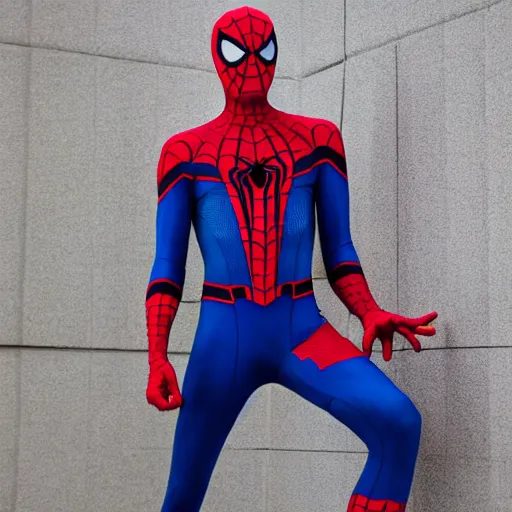Image similar to spiderman wearing captain america suit, photo
