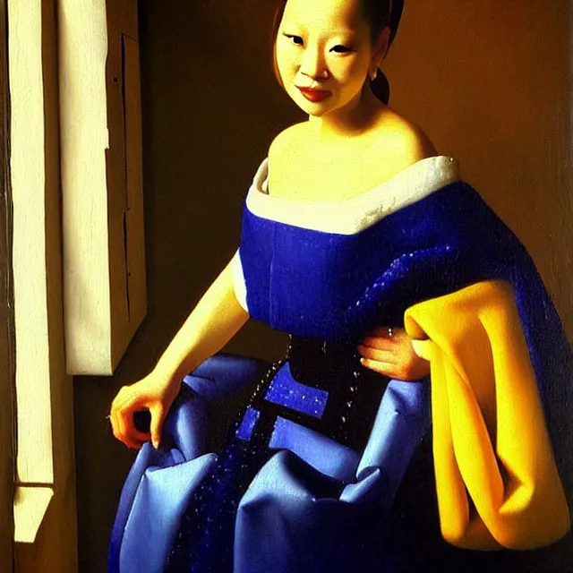 Prompt: a beautiful painting coco lee, by jan vermeer realistic oil painting