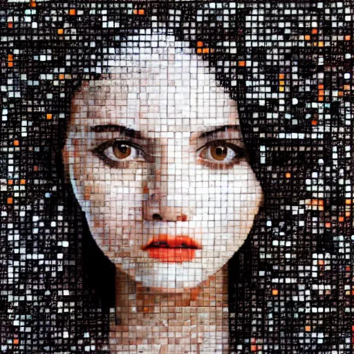 Image similar to portrait mosaic of a beautiful cute girl with robot ears and eyes, 4k, intricate details